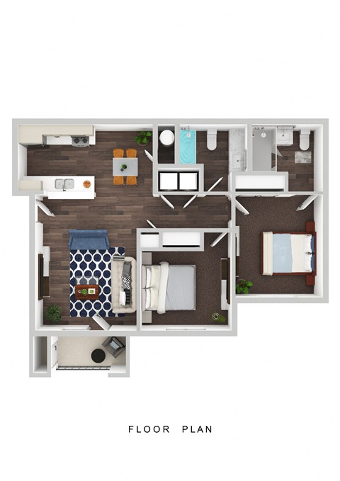 The Banks on Bradley Apartments 3D Floor Plans - 2x2